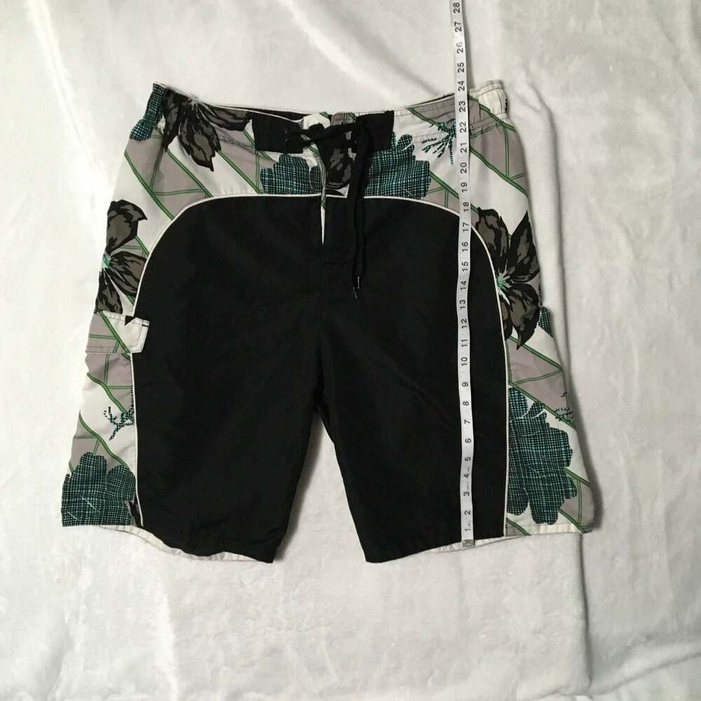 Tru Cal Tropical Floral Board Shorts Black Teal